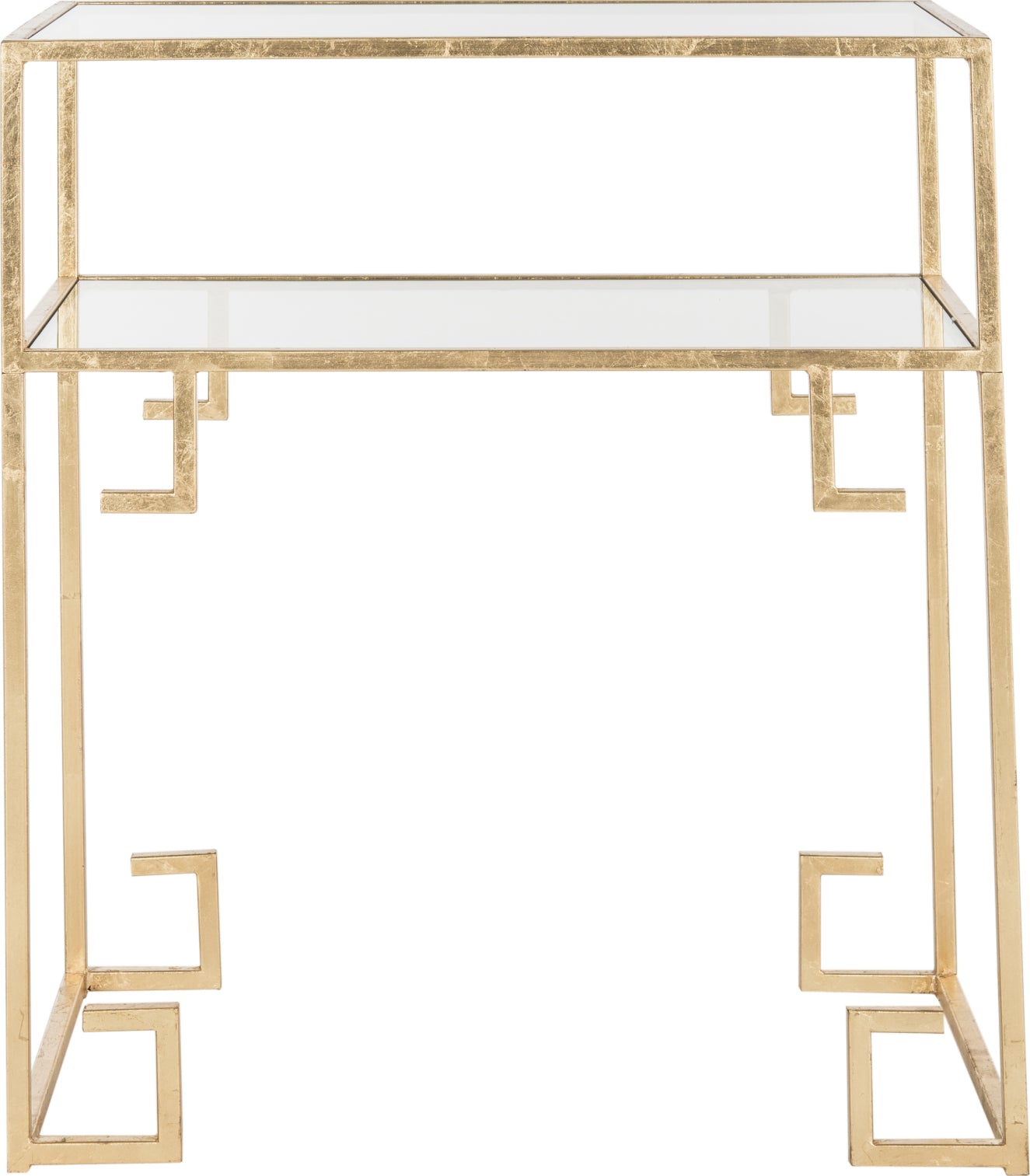 Safavieh Berdine Glass Top Greek Key Table Antique Gold Furniture main image