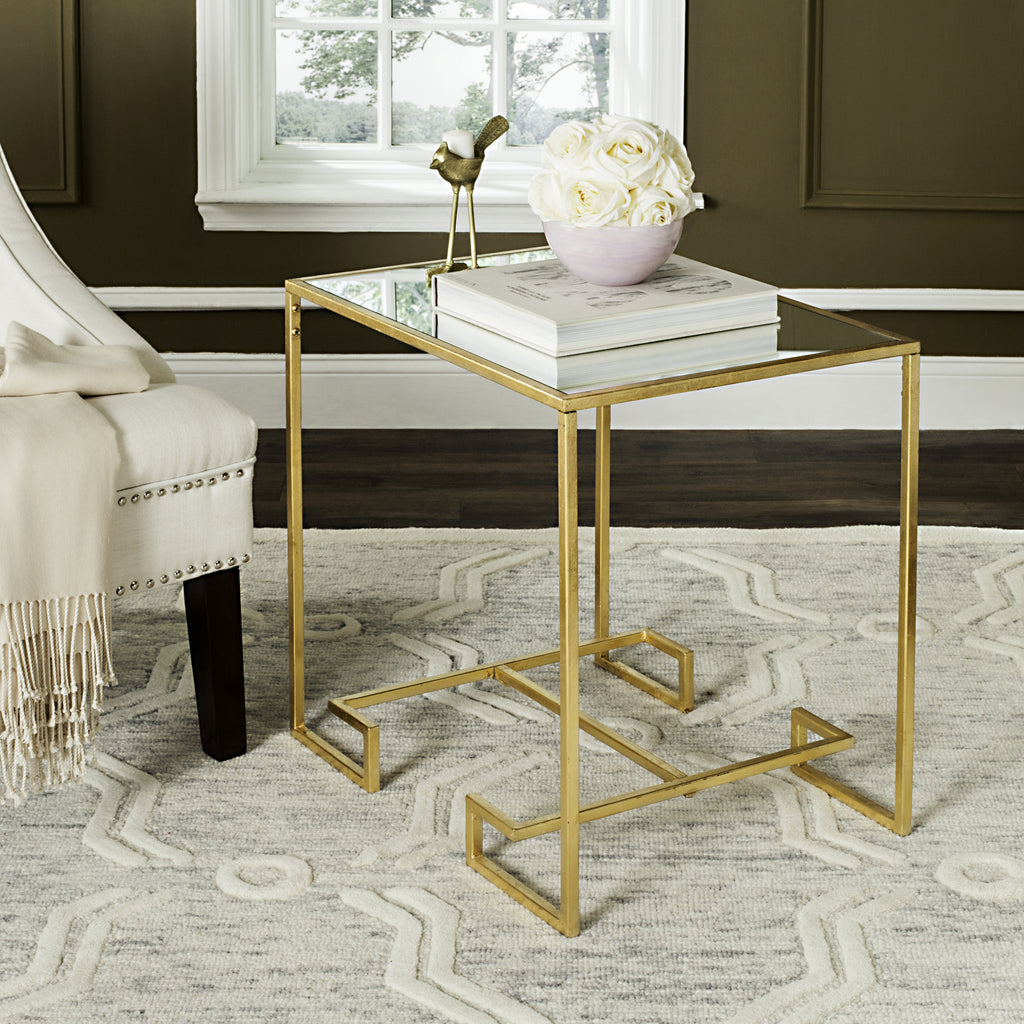 Safavieh Seamus Gold Leaf Greek Key Accent Table Antique Furniture  Feature