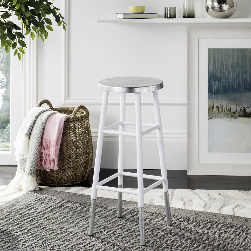 Safavieh Kenzie 30''H Silver Dipped Bar Stool White and Furniture  Feature