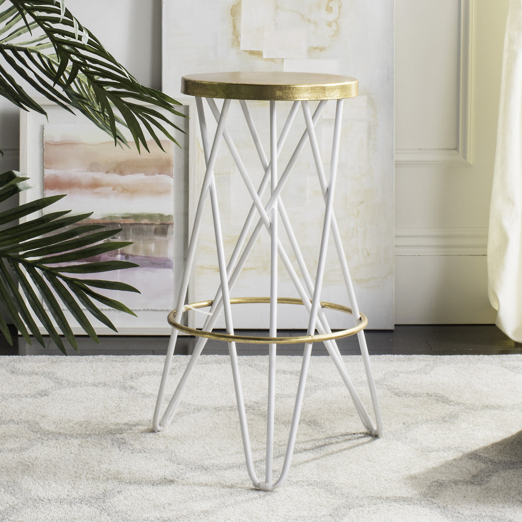 Safavieh Lorna Gold Leaf Bar Stool White and Furniture  Feature