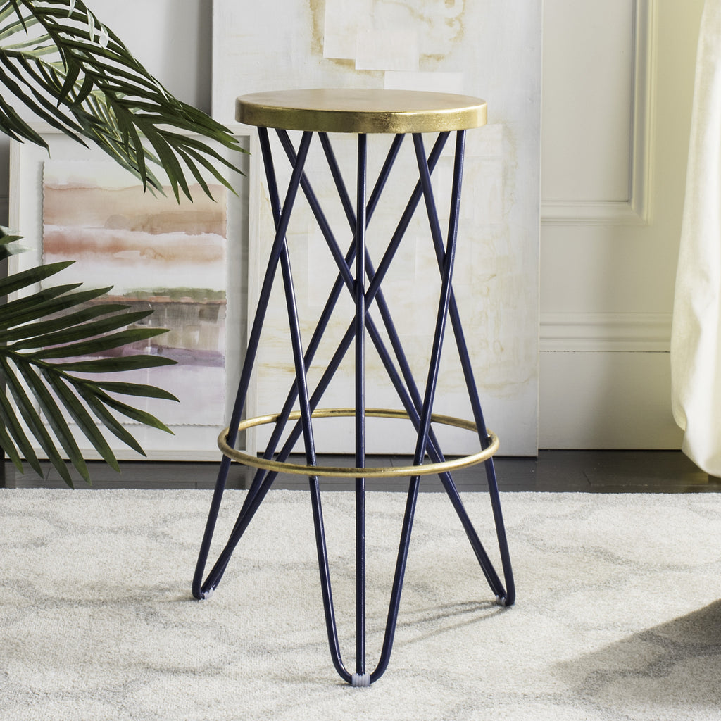 Safavieh Lorna Gold Leaf Bar Stool Navy and Furniture  Feature