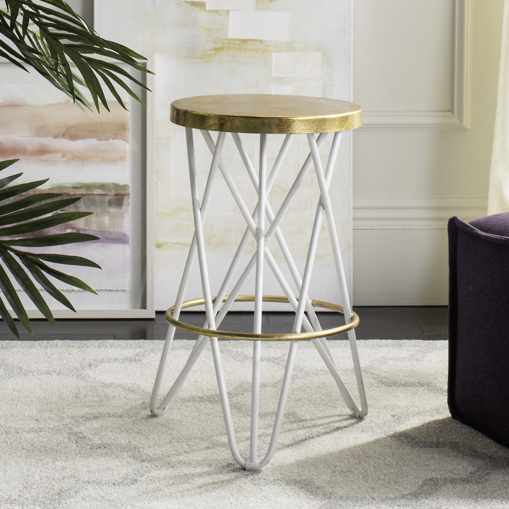 Safavieh Lorna Gold Leaf Counter Stool White and Furniture  Feature