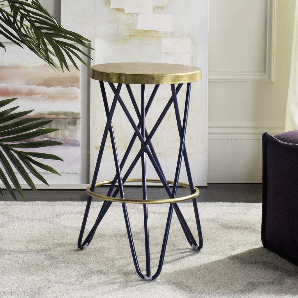 Safavieh Lorna Gold Leaf Counter Stool Navy and Furniture  Feature
