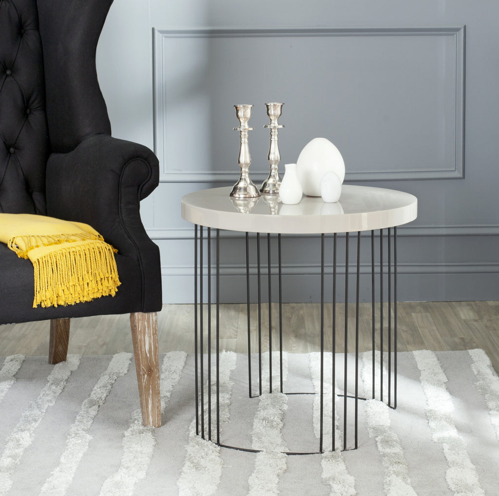 Safavieh Kelly Mid Century Scandinavian Lacquer Side Table Taupe and Black Furniture  Feature