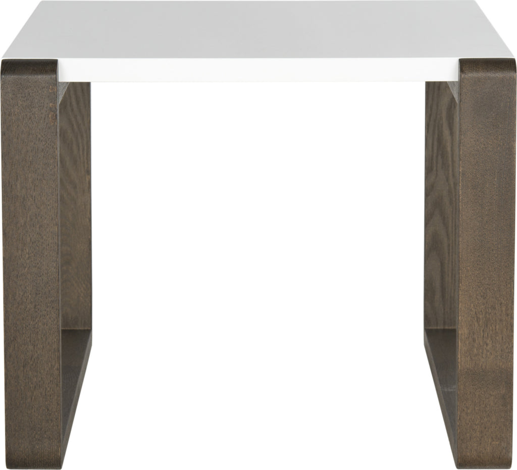 Safavieh Bartholomew Mid Century Scandinavian Lacquer End Table White and Dark Brown Furniture main image