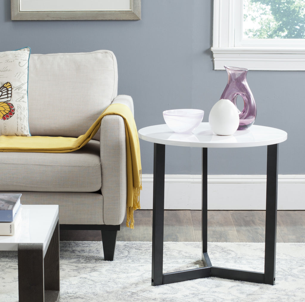 Safavieh Leonard Mid Century Modern Wood End Table White and Black Furniture  Feature