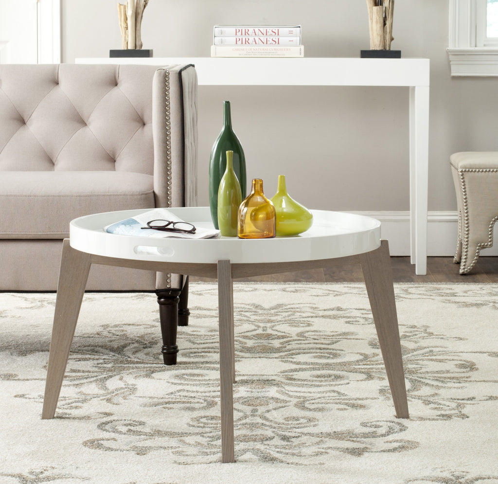 Safavieh Echo Mid Century Lacquer Tray Top End Table White and Grey Furniture  Feature