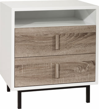 Safavieh Kefton Mid Century Scandinavian Lacquer Two Drawer Cabinet White and Oak Black Furniture 