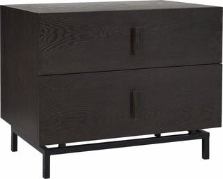 Safavieh Herschel Mid Century Scandinavian Lacquer Two Drawer Cabinet Dark Brown and Black Furniture 