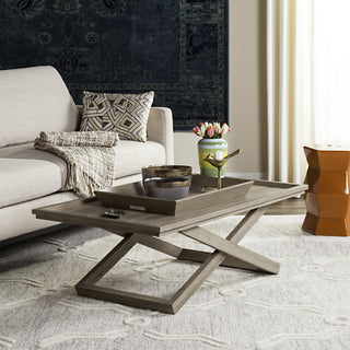 Safavieh Arleana Cross Leg Coffee Table With Tray Light Oak  Feature