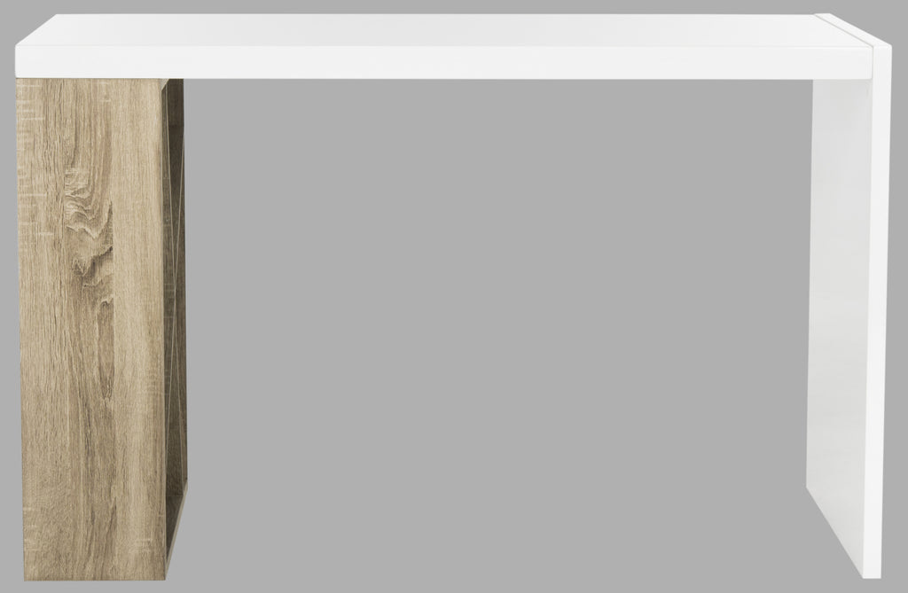 Safavieh Carlene Modern Scandinavian Side Storage Lacquer Desk White and Light Oak Furniture main image