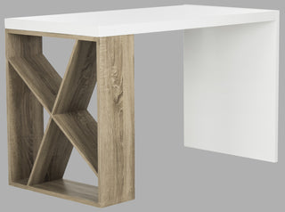 Safavieh Carlene Modern Scandinavian Side Storage Lacquer Desk White and Light Oak Furniture 