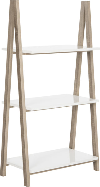 Safavieh Hartley 52'' Retro Scandinavian Three Tier Shelf White and Light Oak Furniture 