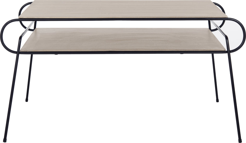 Safavieh Marcello Retro Mid Century Two Tier Coffee Table Light Oak and Black Furniture main image