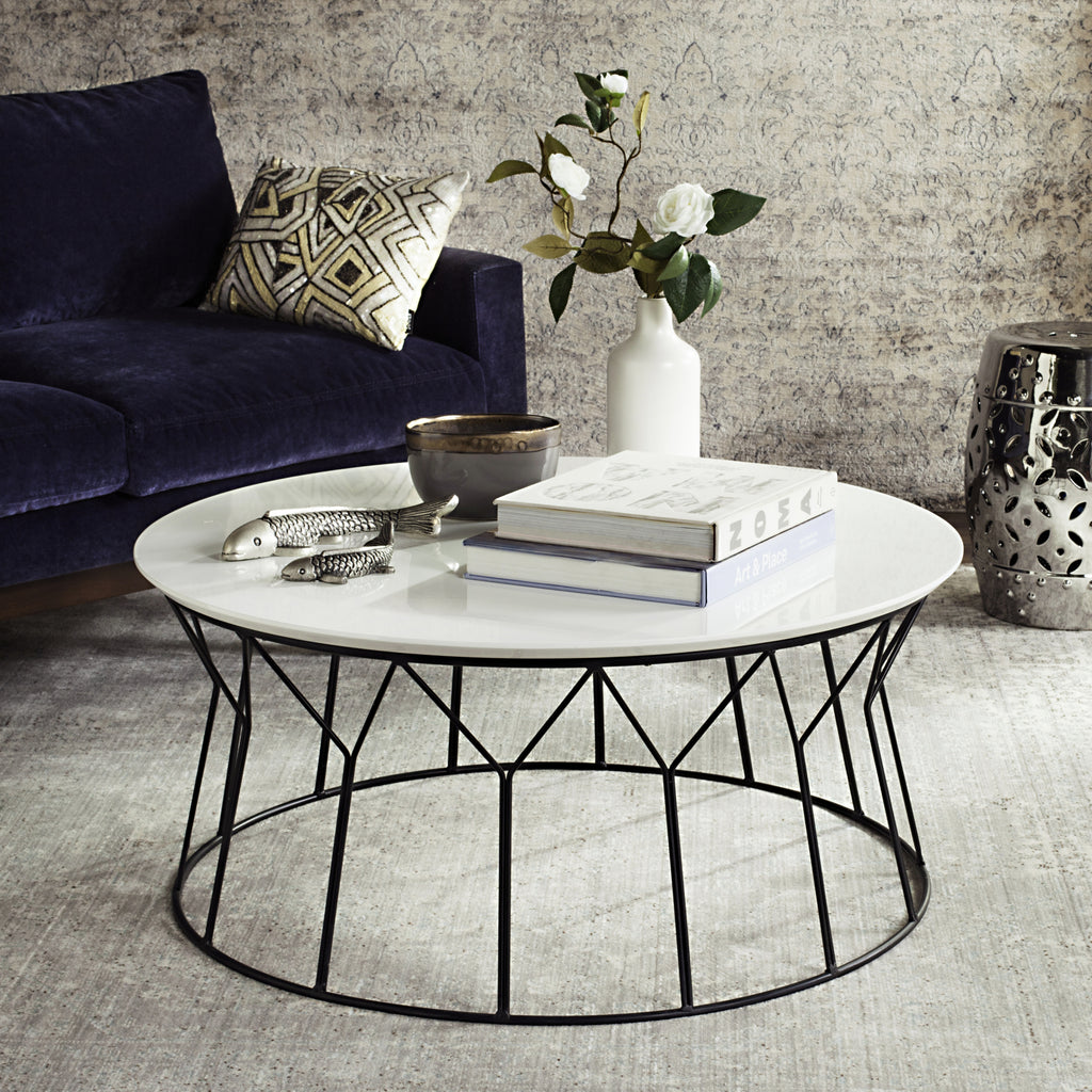 Safavieh Deion Retro Mid Century Lacquer Coffee Table White and Black Furniture  Feature