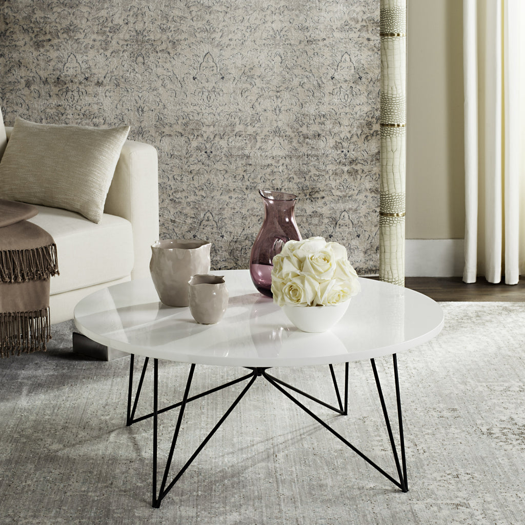 Safavieh Maris Retro Mid Century Lacquer Coffee Table White and Black Furniture  Feature