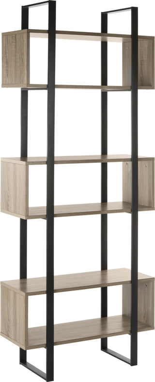 Safavieh Adhara Retro Mid Century Wood Etagere Oak and Black Furniture 