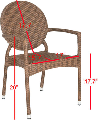 Safavieh Valdez Indoor-Outdoor Stacking Arm Chair Brown Furniture 