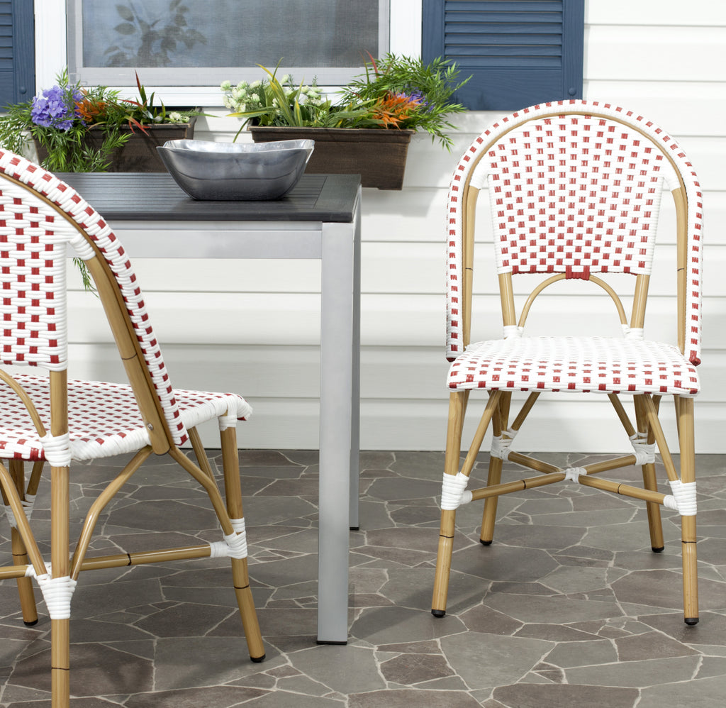 Safavieh Salcha Indoor-Outdoor French Bistro Stacking Side Chair Red/White/Light Brown  Feature
