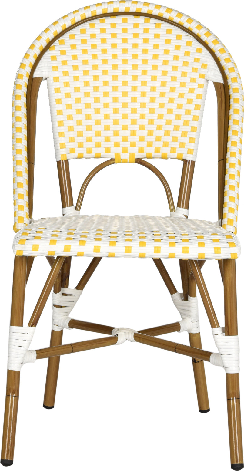 Safavieh Salcha Indoor-Outdoor French Bistro Stacking Side Chair Yellow/White/Light Brown Furniture main image