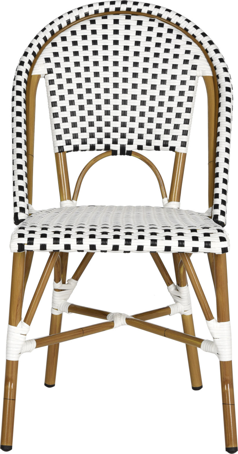 Safavieh Salcha Indoor-Outdoor French Bistro Stacking Side Chair Black/White/Light Brown Furniture main image