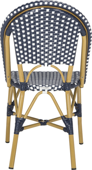 Safavieh Salcha Indoor-Outdoor French Bistro Stacking Side Chair Navy/White/Light Brown Furniture 