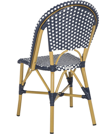 Safavieh Salcha Indoor-Outdoor French Bistro Stacking Side Chair Navy/White/Light Brown Furniture 