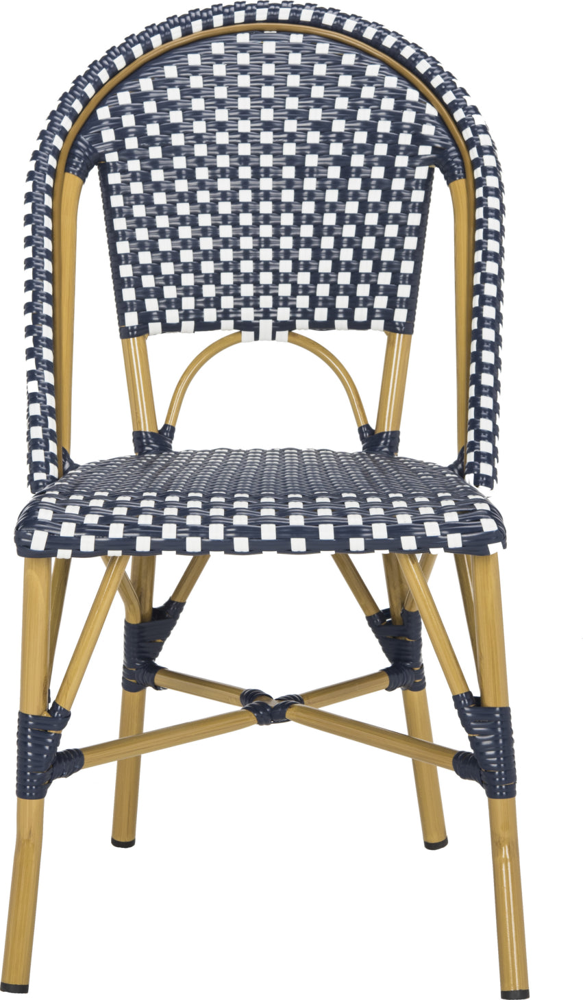Safavieh Salcha Indoor-Outdoor French Bistro Stacking Side Chair Navy/White/Light Brown Furniture main image