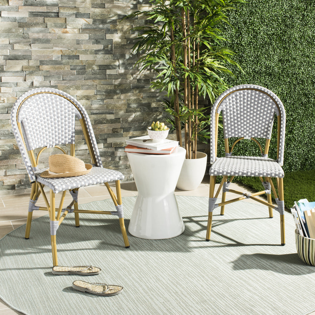 Safavieh Salcha Indoor-Outdoor French Bistro Stacking Side Chair Grey/White/Light Brown  Feature
