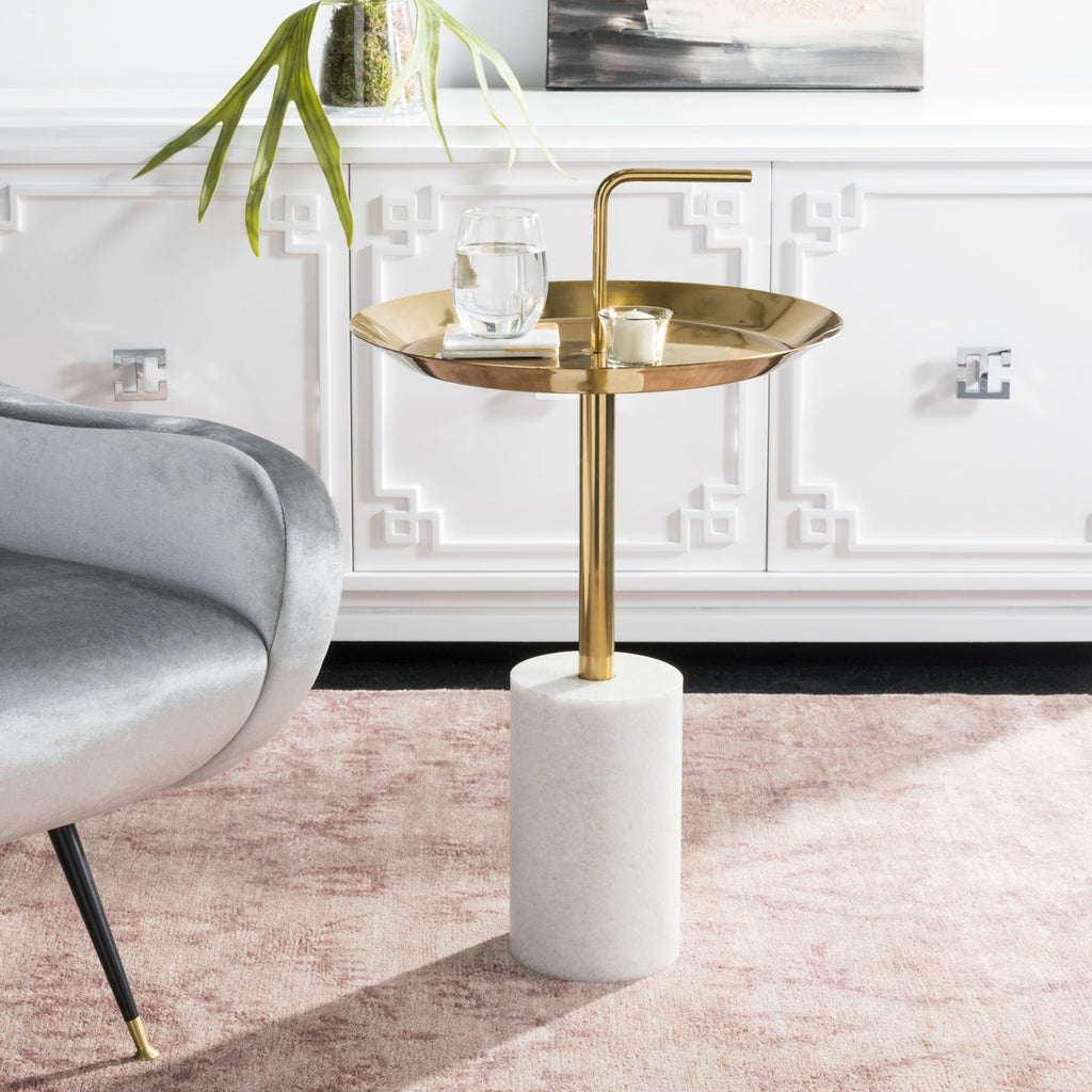 Safavieh Apollo Round Brass Top Side Table and Marble Furniture  Feature