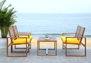 Safavieh Ozark 4 Pc Outdoor Living Set Brown/Yellow Furniture 