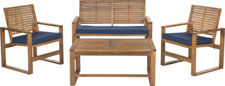 Safavieh Ozark 4 Pc Outdoor Living Set Brown/ Navy Furniture main image