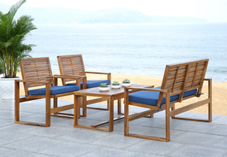 Safavieh Ozark 4 Pc Outdoor Living Set Brown/ Navy Furniture 