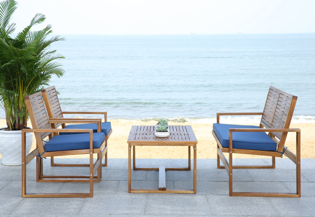 Safavieh Ozark 4 Pc Outdoor Living Set Brown/ Navy Furniture  Feature