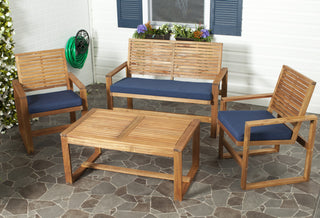 Safavieh Ozark 4 Pc Outdoor Living Set Brown/ Navy Furniture 