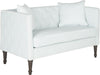 Safavieh Sarah Tufted Settee With Pillows Powder Blue and White Espresso Furniture 