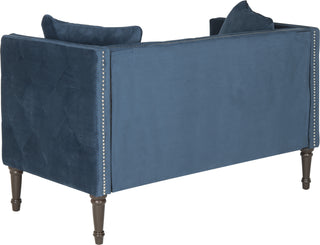 Safavieh Sarah Tufted Settee With Pillows Navy and Espresso Furniture 