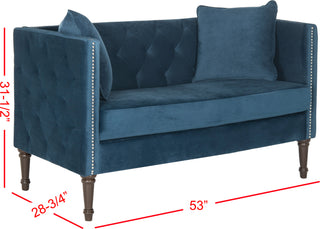 Safavieh Sarah Tufted Settee With Pillows Navy and Espresso Furniture 