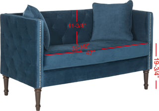 Safavieh Sarah Tufted Settee With Pillows Navy and Espresso Furniture 