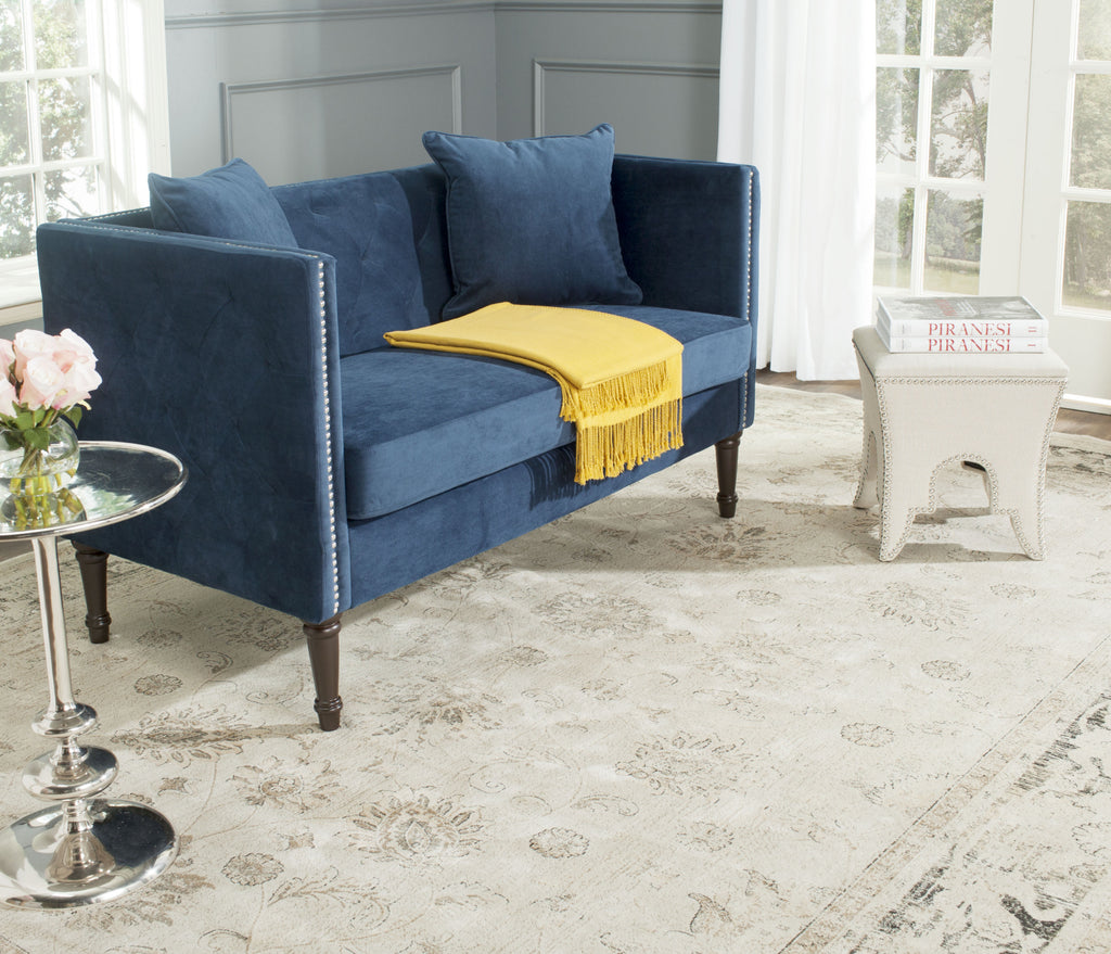 Safavieh Sarah Tufted Settee With Pillows Navy and Espresso  Feature