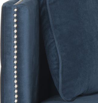 Safavieh Sarah Tufted Settee With Pillows Navy and Espresso Furniture 