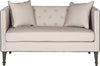 Safavieh Sarah Tufted Settee With Pillows Taupe and Black Espresso Furniture main image