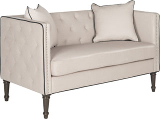 Safavieh Sarah Tufted Settee With Pillows Taupe and Black Espresso Furniture 