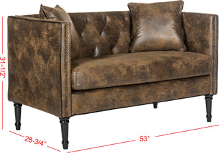 Safavieh Sarah Tufted Settee With Pillows Vintage Brown and Espresso Furniture 