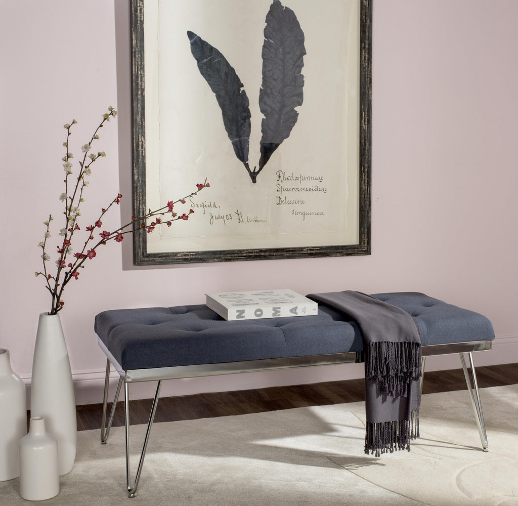 Safavieh Marcella Bench Navy and Chrome Furniture  Feature