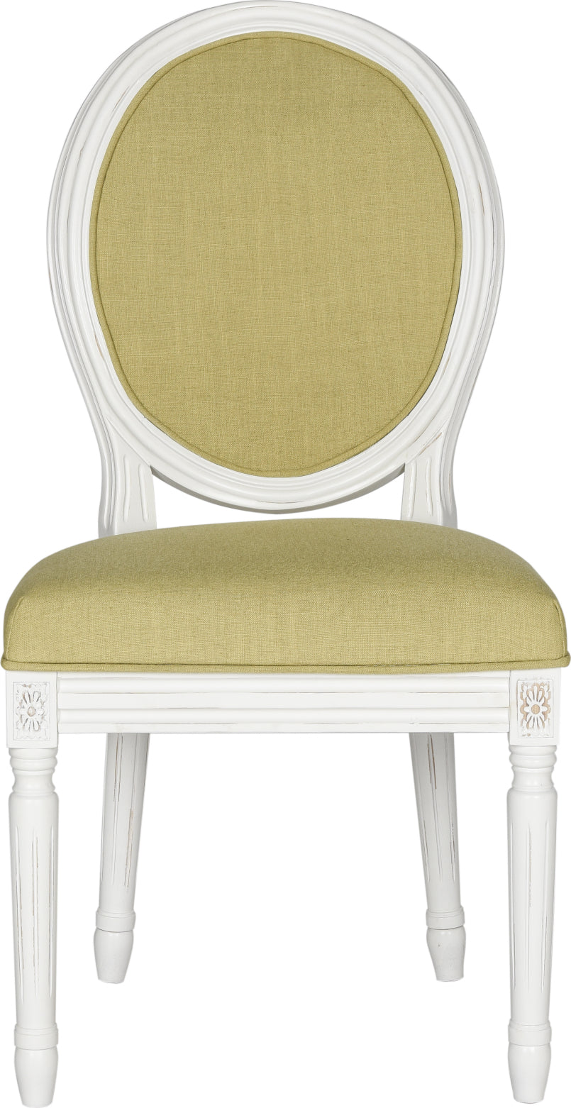 Safavieh Holloway 19''H French Brasserie Linen Oval Side Chair Spring Green and Cream Furniture main image