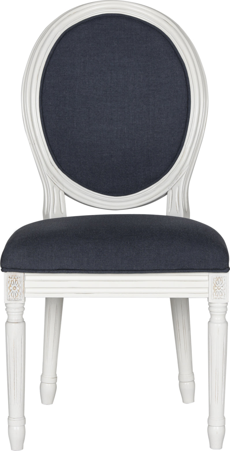 Safavieh Holloway 19''H French Brasserie Linen Oval Side Chair Navy and Cream Furniture main image