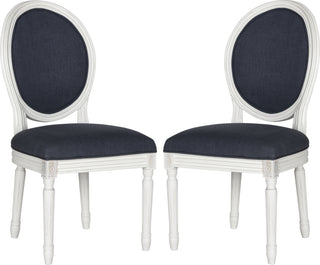 Safavieh Holloway 19''H French Brasserie Linen Oval Side Chair Navy and Cream Furniture 