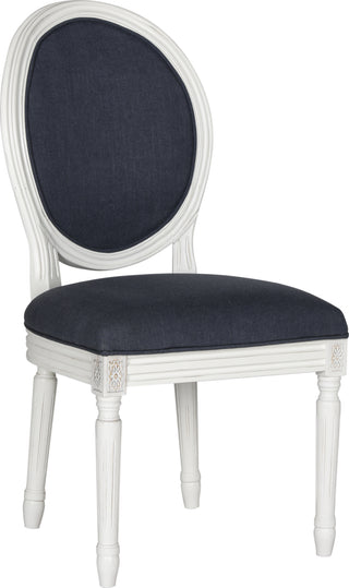 Safavieh Holloway 19''H French Brasserie Linen Oval Side Chair Navy and Cream Furniture 