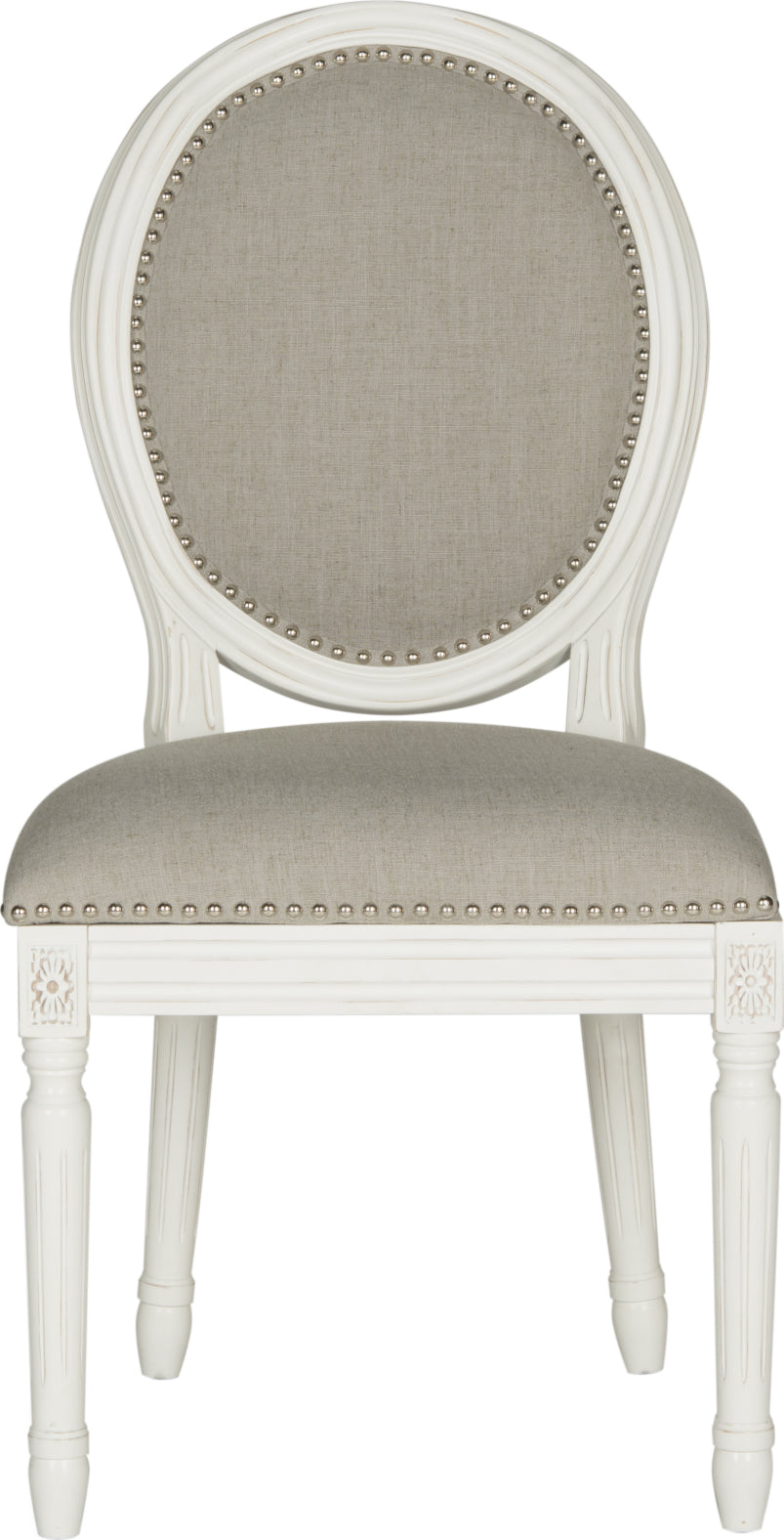 Safavieh Holloway 19''H French Brasserie Linen Oval Side Chair-Silver Nail Heads Light Grey and Cream Furniture main image